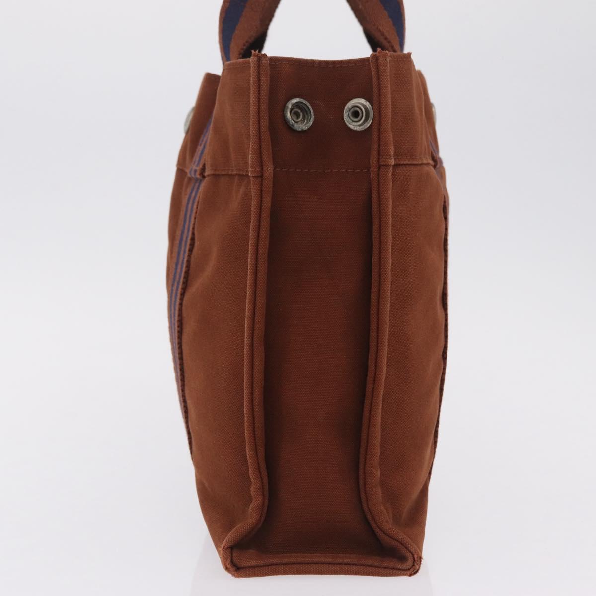 HERMES New Fourre Tout PM Hand Bag Canvas Brown Silver Auth 210299