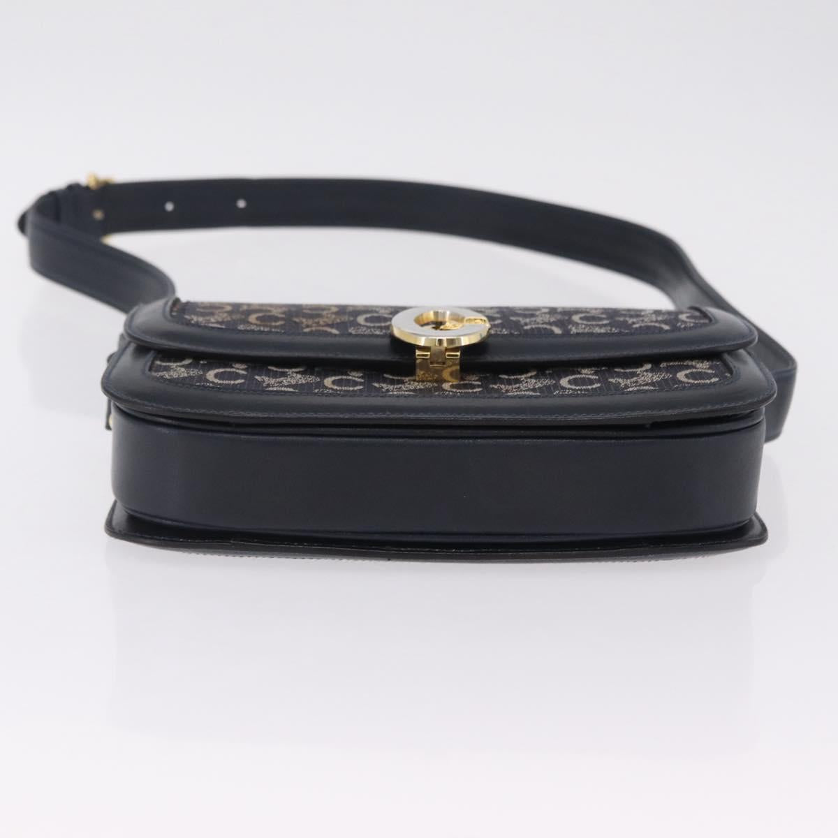 CELINE C saluki Shoulder Bag Canvas Navy Gold Auth 210302