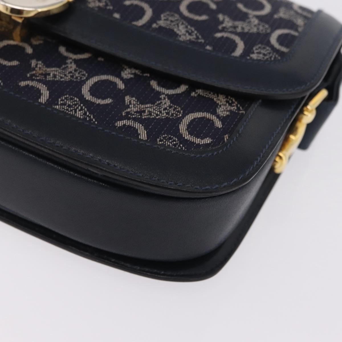CELINE C saluki Shoulder Bag Canvas Navy Gold Auth 210302