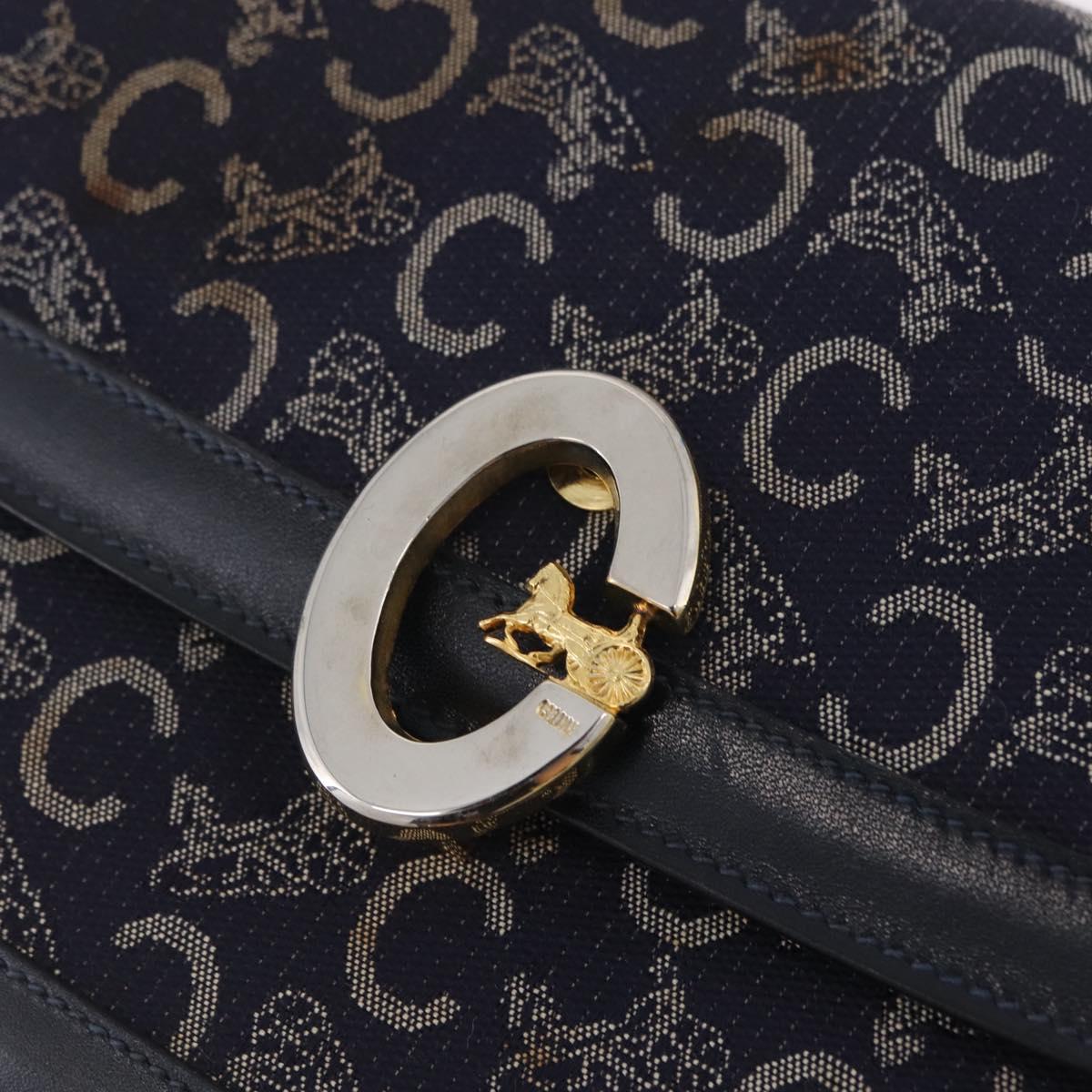 CELINE C saluki Shoulder Bag Canvas Navy Gold Auth 210302