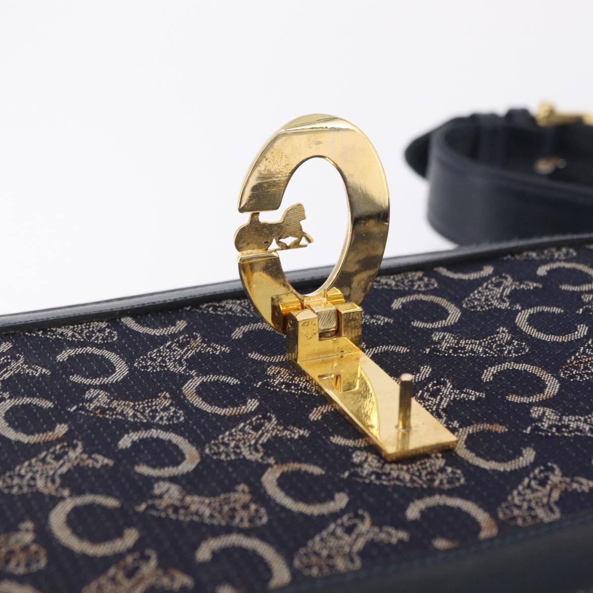 CELINE C saluki Shoulder Bag Canvas Navy Gold Auth 210302