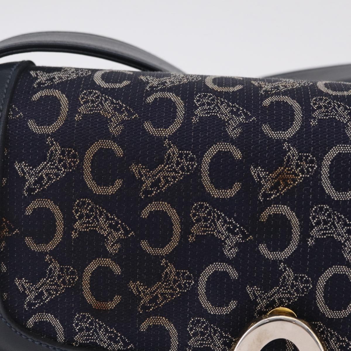 CELINE C saluki Shoulder Bag Canvas Navy Gold Auth 210302
