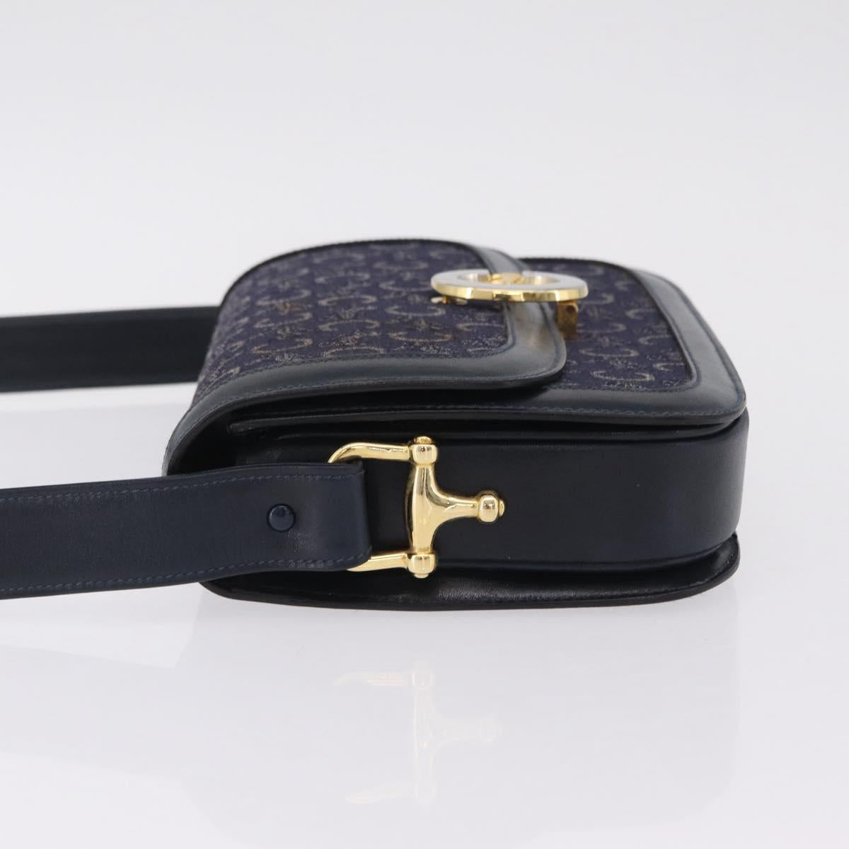 CELINE C saluki Shoulder Bag Canvas Navy Gold Auth 210302