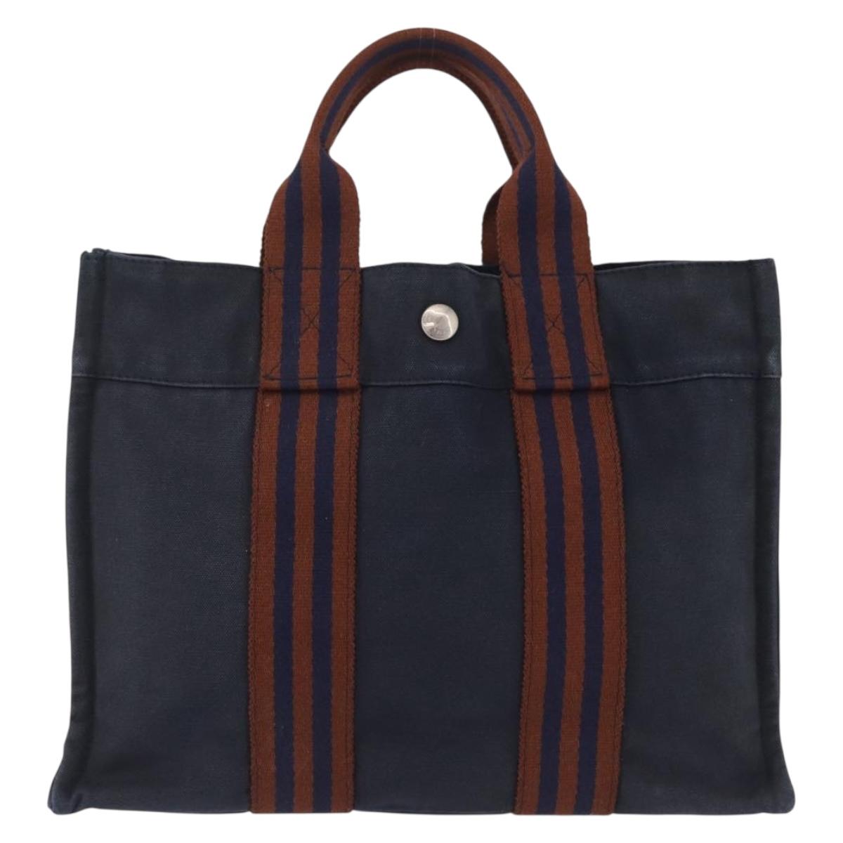 HERMES New Fourre Tout PM Hand Bag Canvas Navy Silver Auth 210303