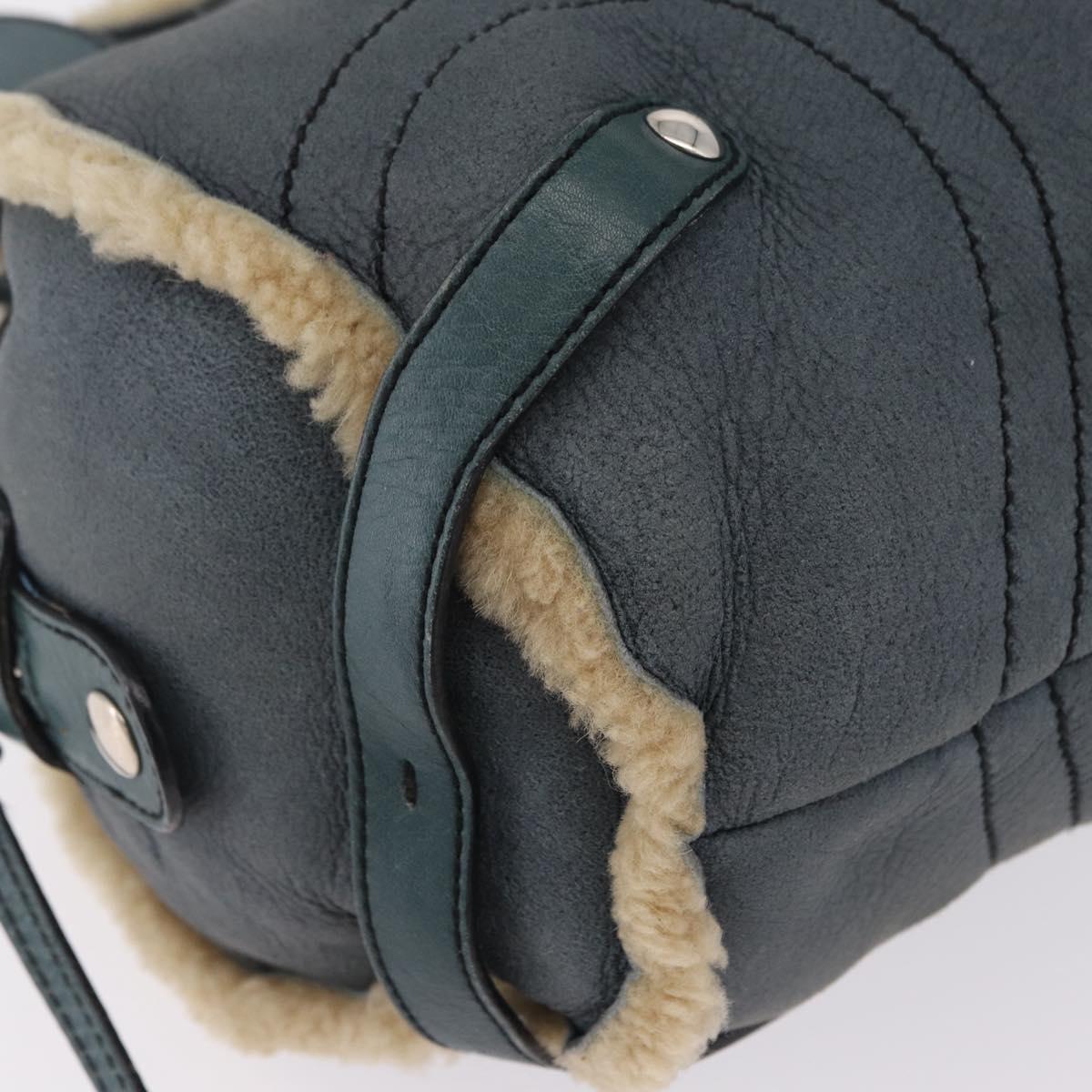 Salvatore Ferragamo Gancini Hand Bag Leather Mouton Blue Silver Auth 210306
