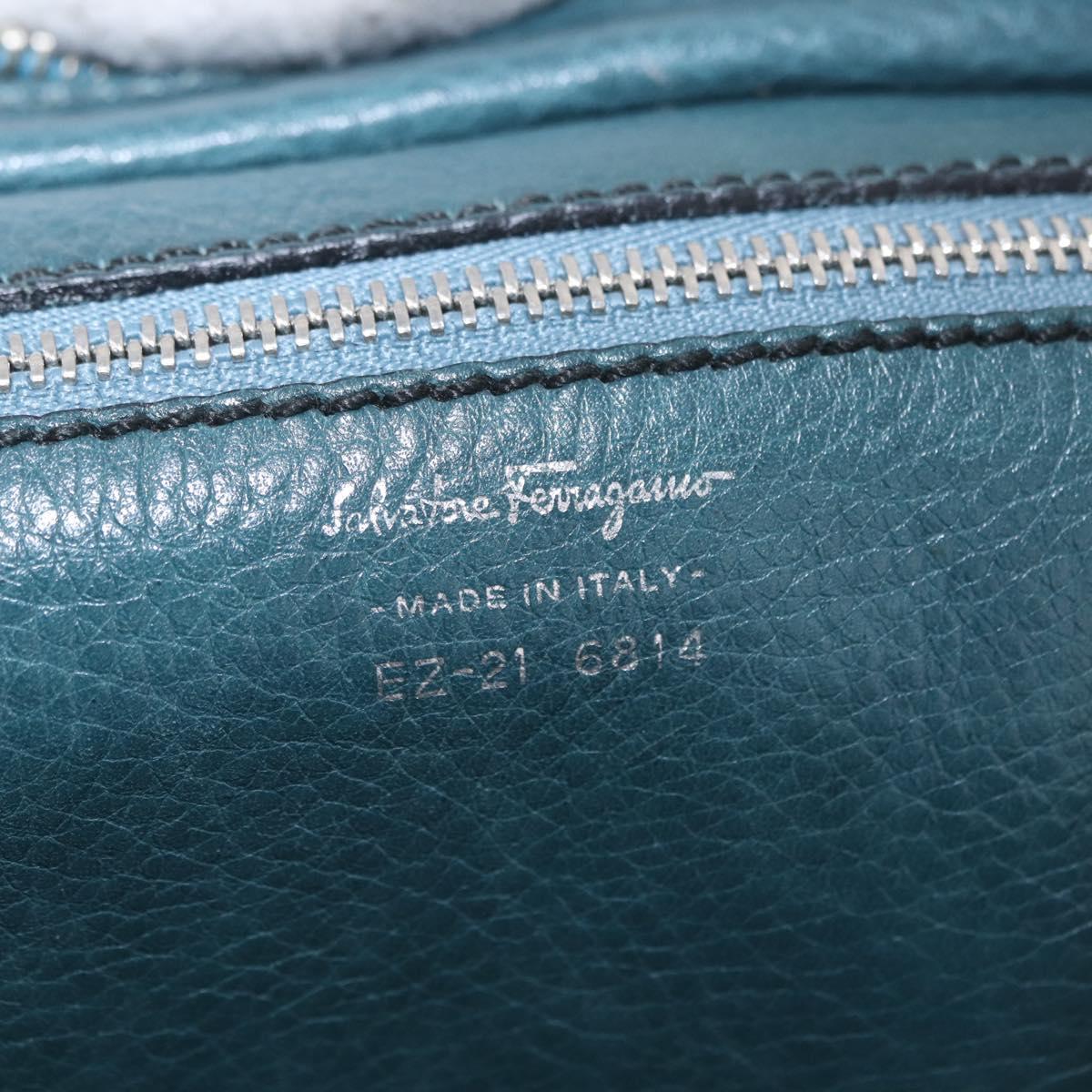 Salvatore Ferragamo Gancini Hand Bag Leather Mouton Blue Silver Auth 210306