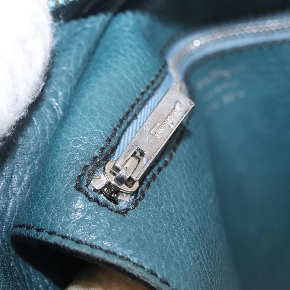Salvatore Ferragamo Gancini Hand Bag Leather Mouton Blue Silver Auth 210306