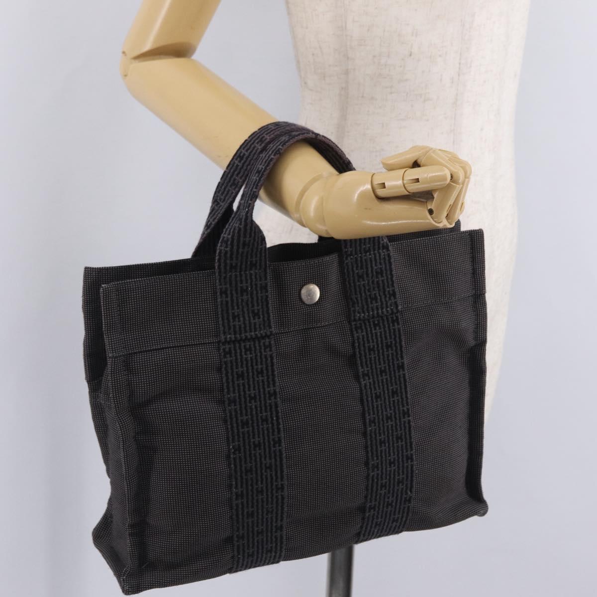 HERMES Her Line PM Hand Bag Canvas Gray Silver Auth 210312