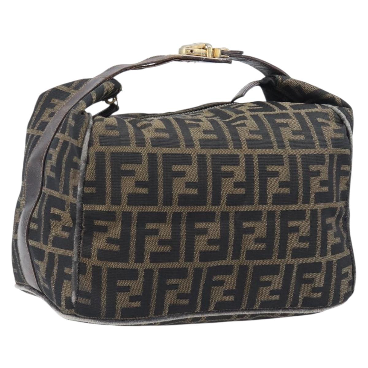 FENDI Zucca Canvas Vanity Hand Bag Black Brown Auth 210314