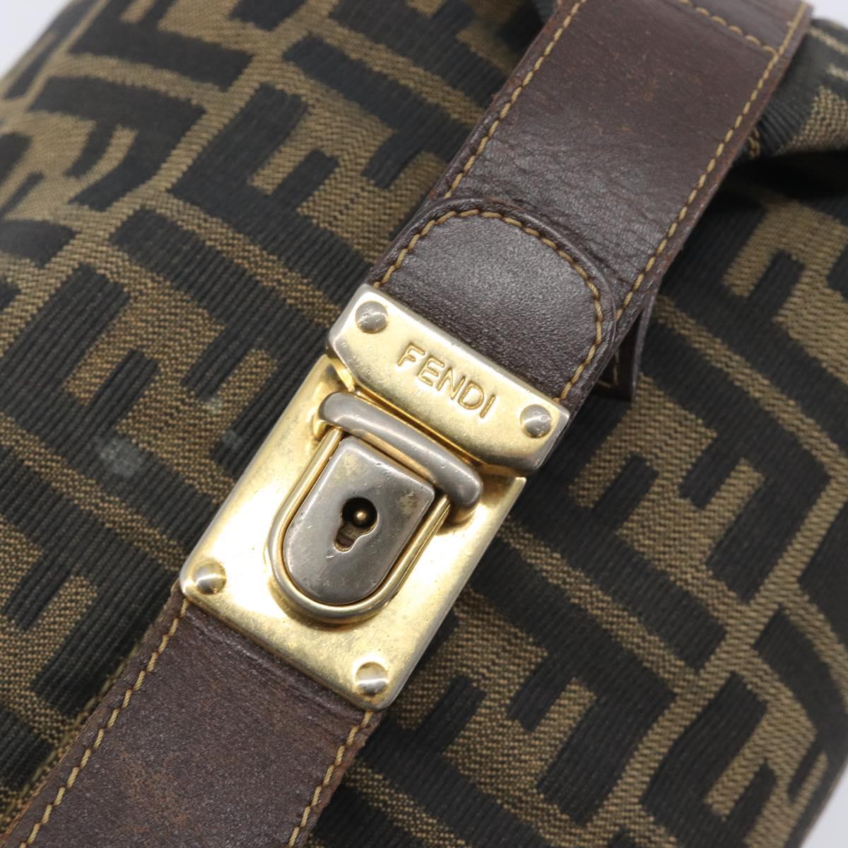 FENDI Zucca Canvas Vanity Hand Bag Black Brown Auth 210314
