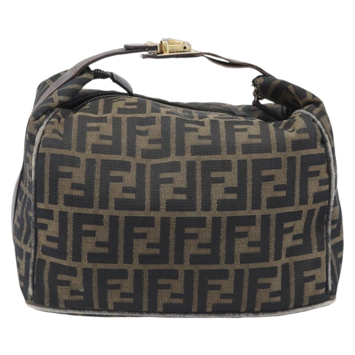 FENDI Zucca Canvas Vanity Hand Bag Black Brown Auth 210314