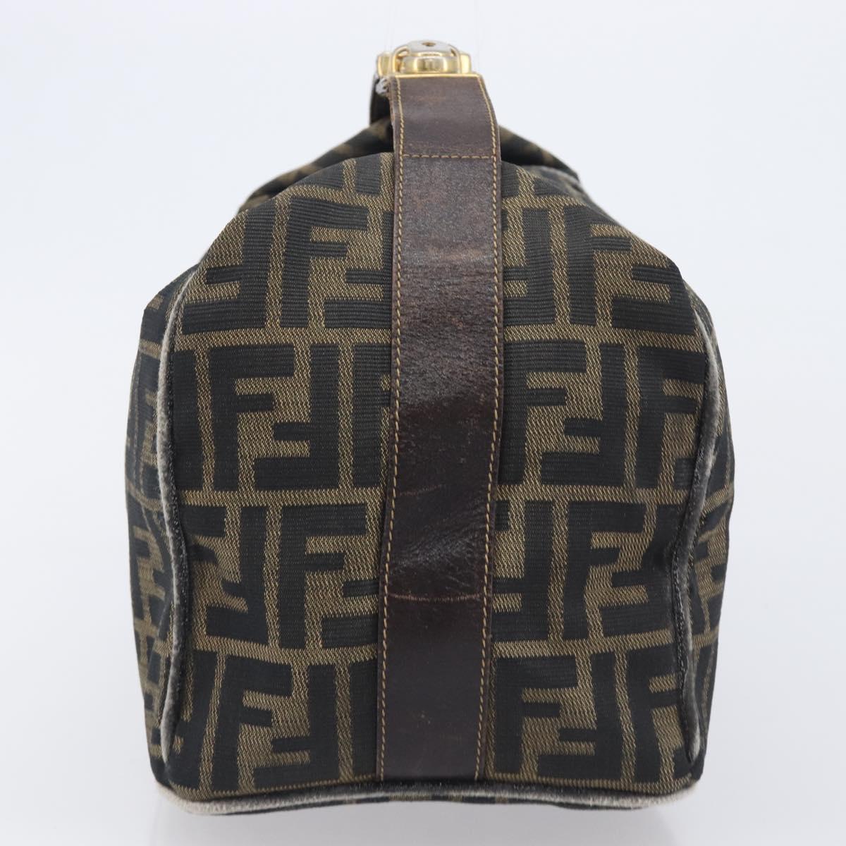 FENDI Zucca Canvas Vanity Hand Bag Black Brown Auth 210314