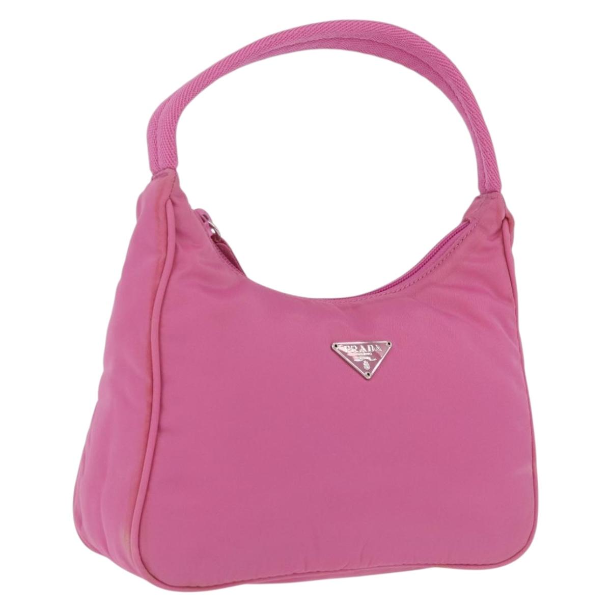 PRADA Hand pouch Hand Bag Nylon Pink Silver Auth 210315A