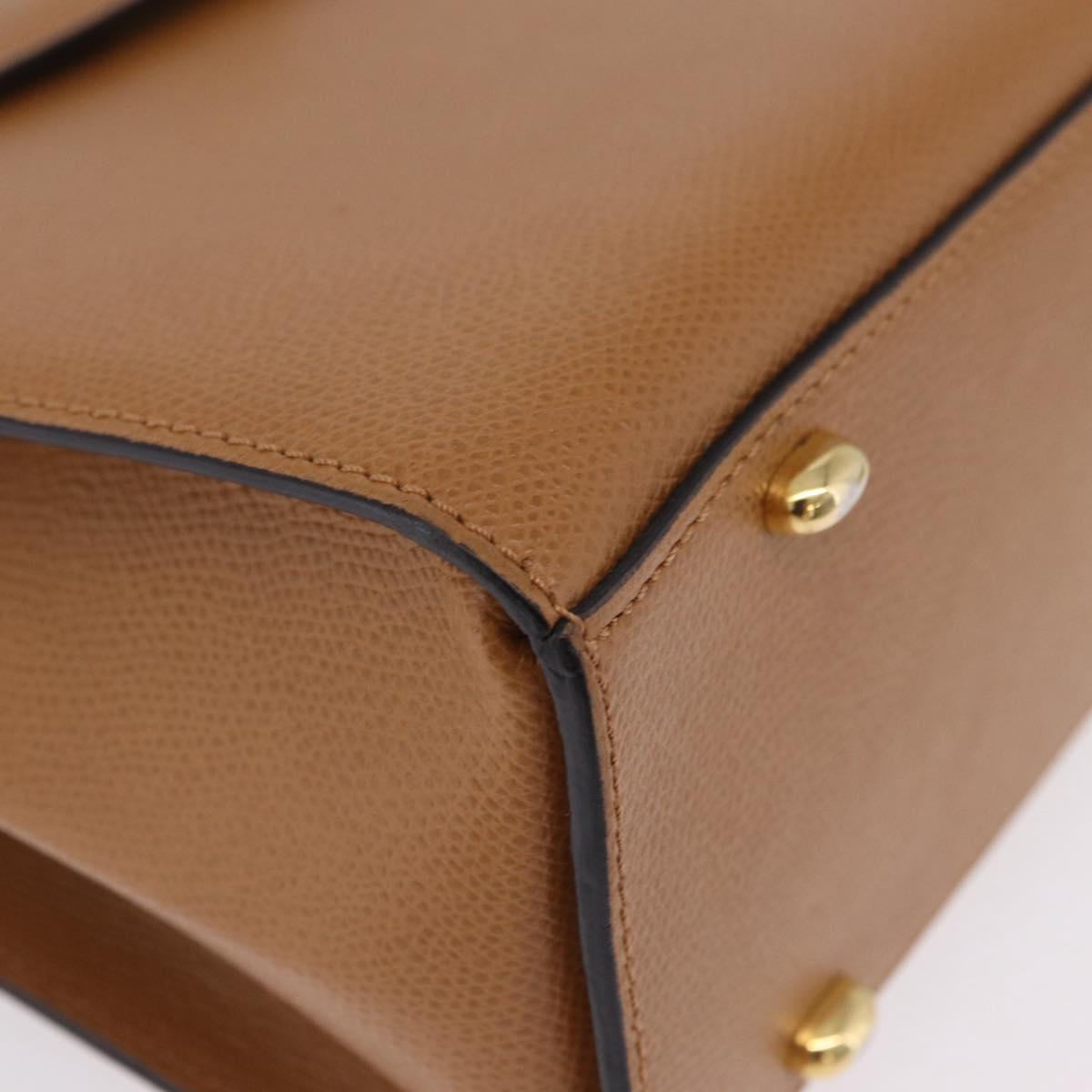 CELINE Hand Bag Leather 2way Beige Gold Auth 210316
