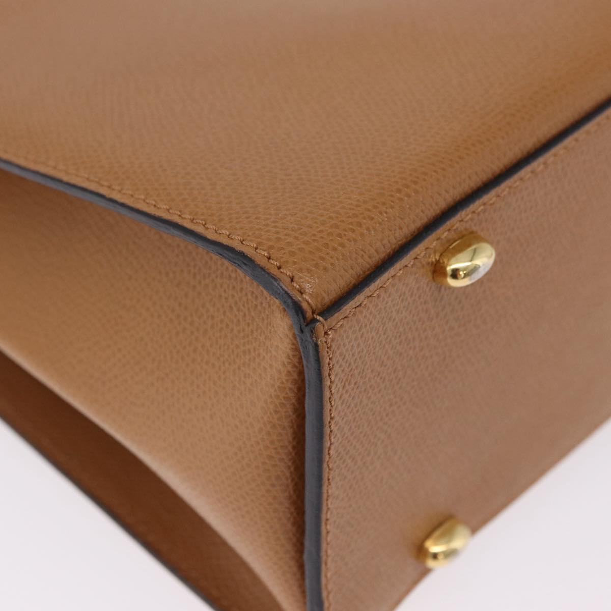 CELINE Hand Bag Leather 2way Beige Gold Auth 210316