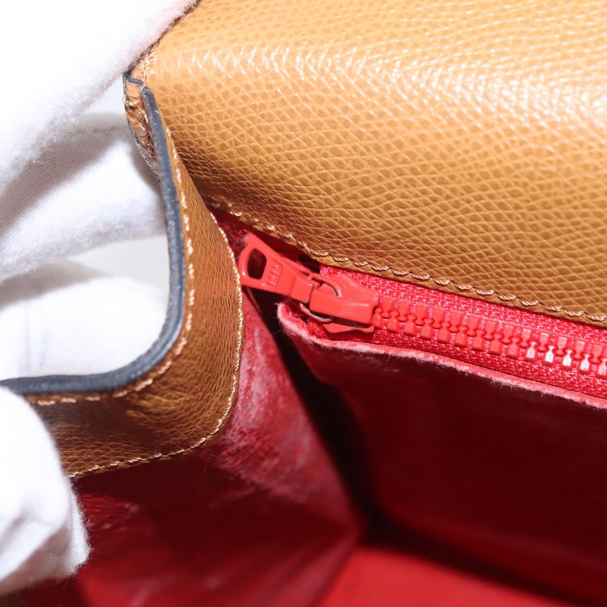 CELINE Hand Bag Leather 2way Beige Gold Auth 210316