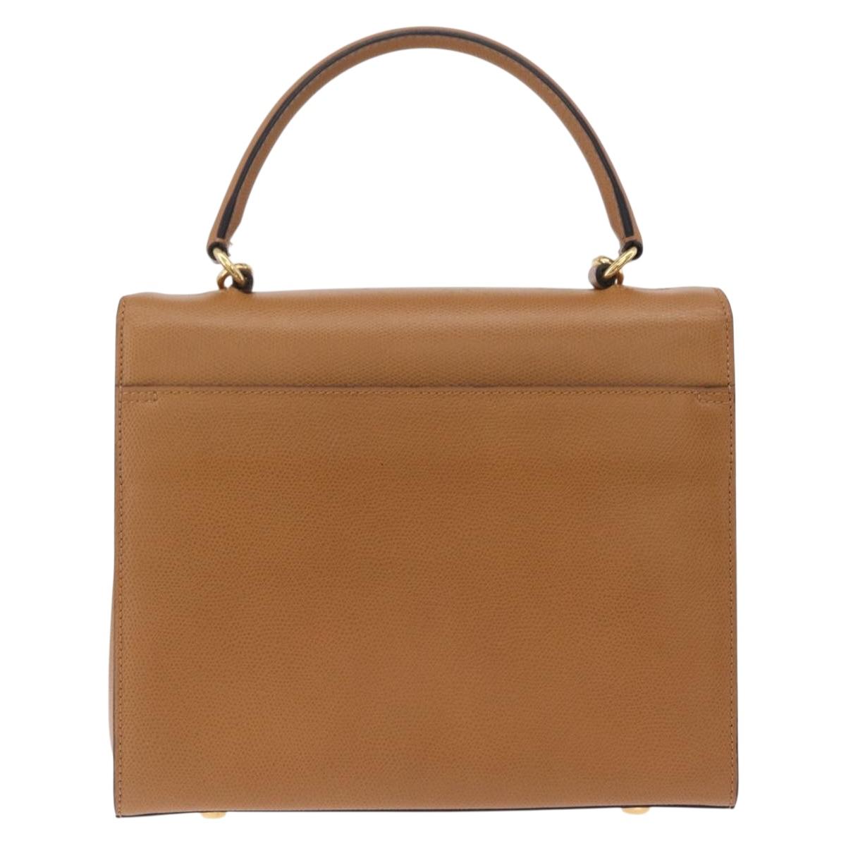 CELINE Hand Bag Leather 2way Beige Gold Auth 210316