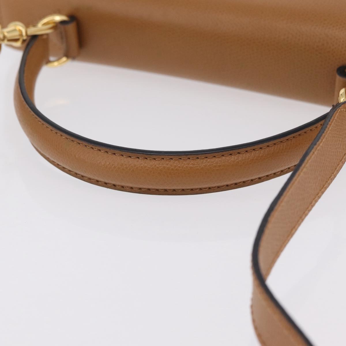 CELINE Hand Bag Leather 2way Beige Gold Auth 210316