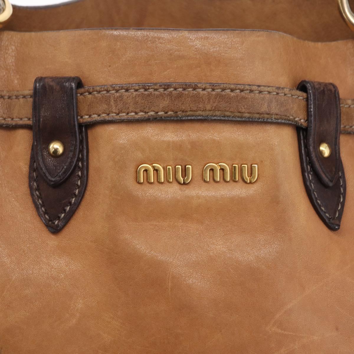 Miu Miu Hand Bag Leather Brown Gold Auth 210317