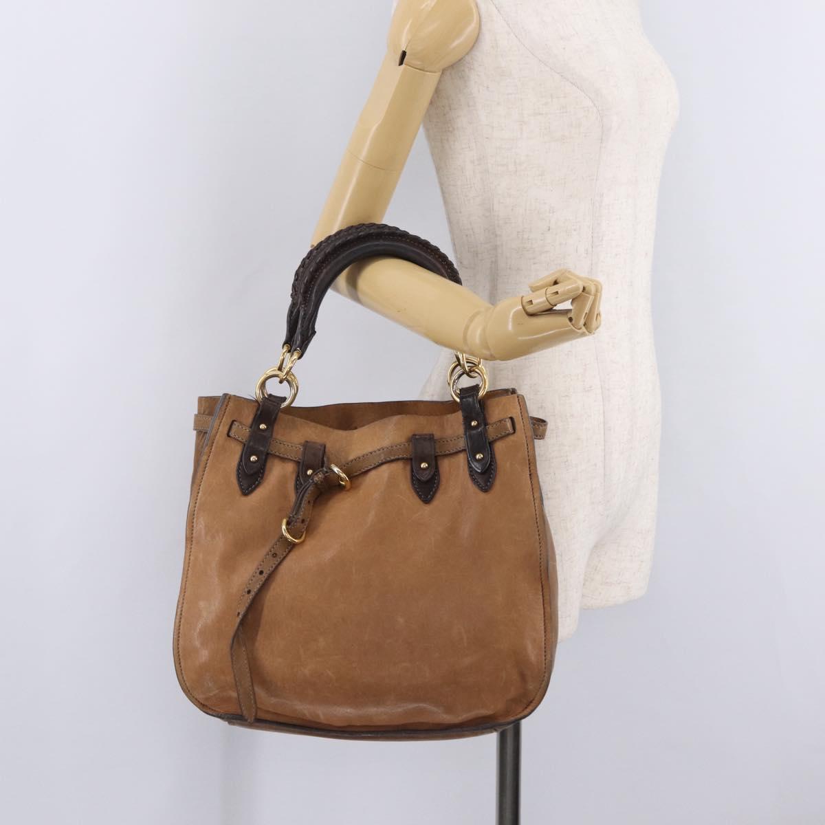 Miu Miu Hand Bag Leather Brown Gold Auth 210317