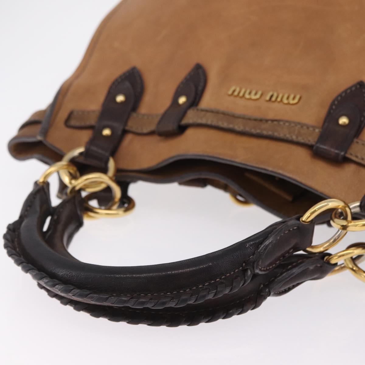 Miu Miu Hand Bag Leather Brown Gold Auth 210317