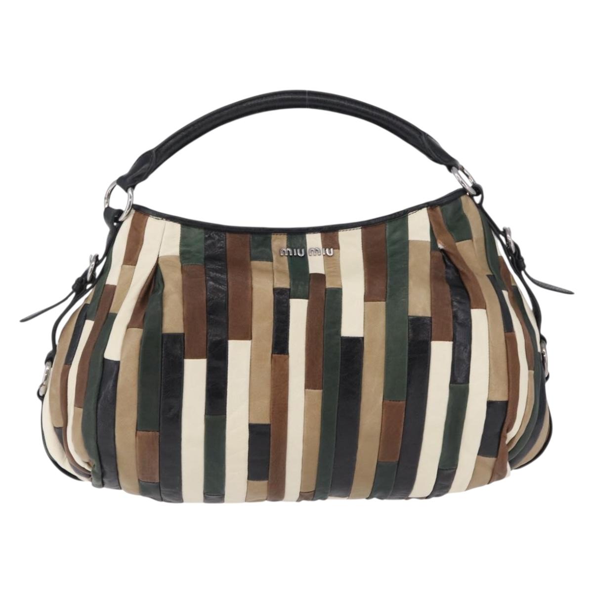 Miu Miu Shoulder Bag Leather Brown Silver Auth 210318A