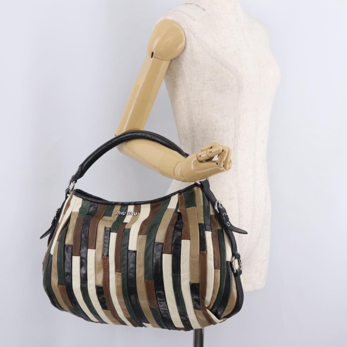 Miu Miu Shoulder Bag Leather Brown Silver Auth 210318A
