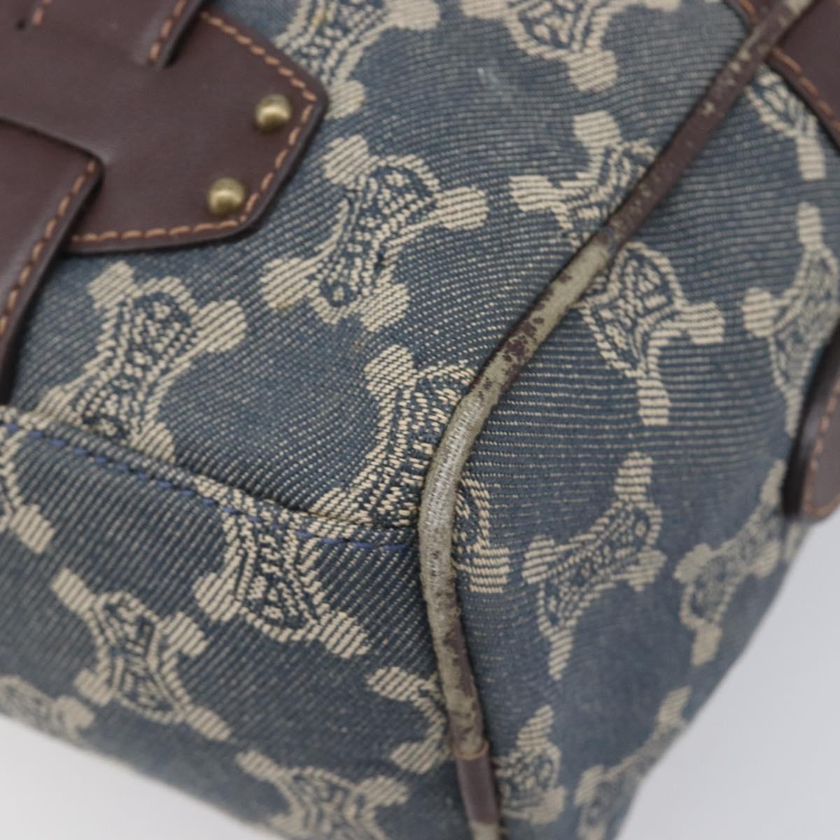 CELINE Paris Macadam Canvas Horse Carriage Hand Bag Blue Gold Auth 210319