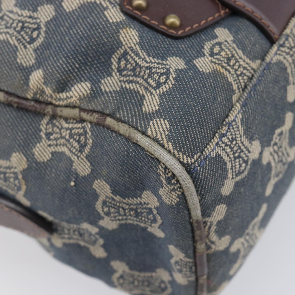 CELINE Paris Macadam Canvas Horse Carriage Hand Bag Blue Gold Auth 210319