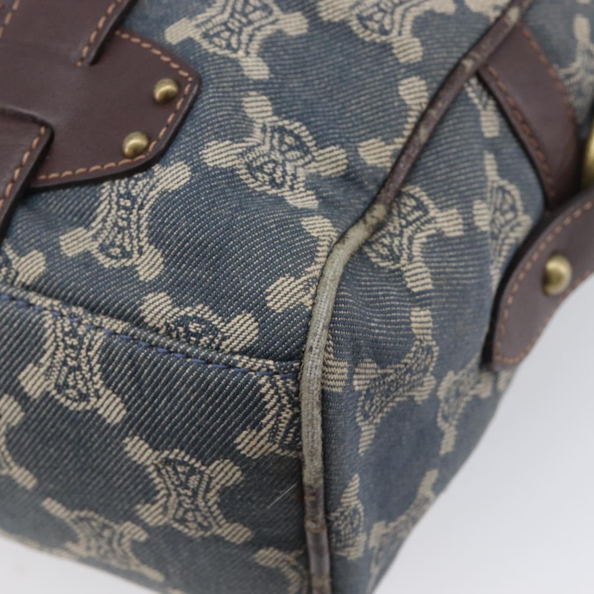 CELINE Paris Macadam Canvas Horse Carriage Hand Bag Blue Gold Auth 210319