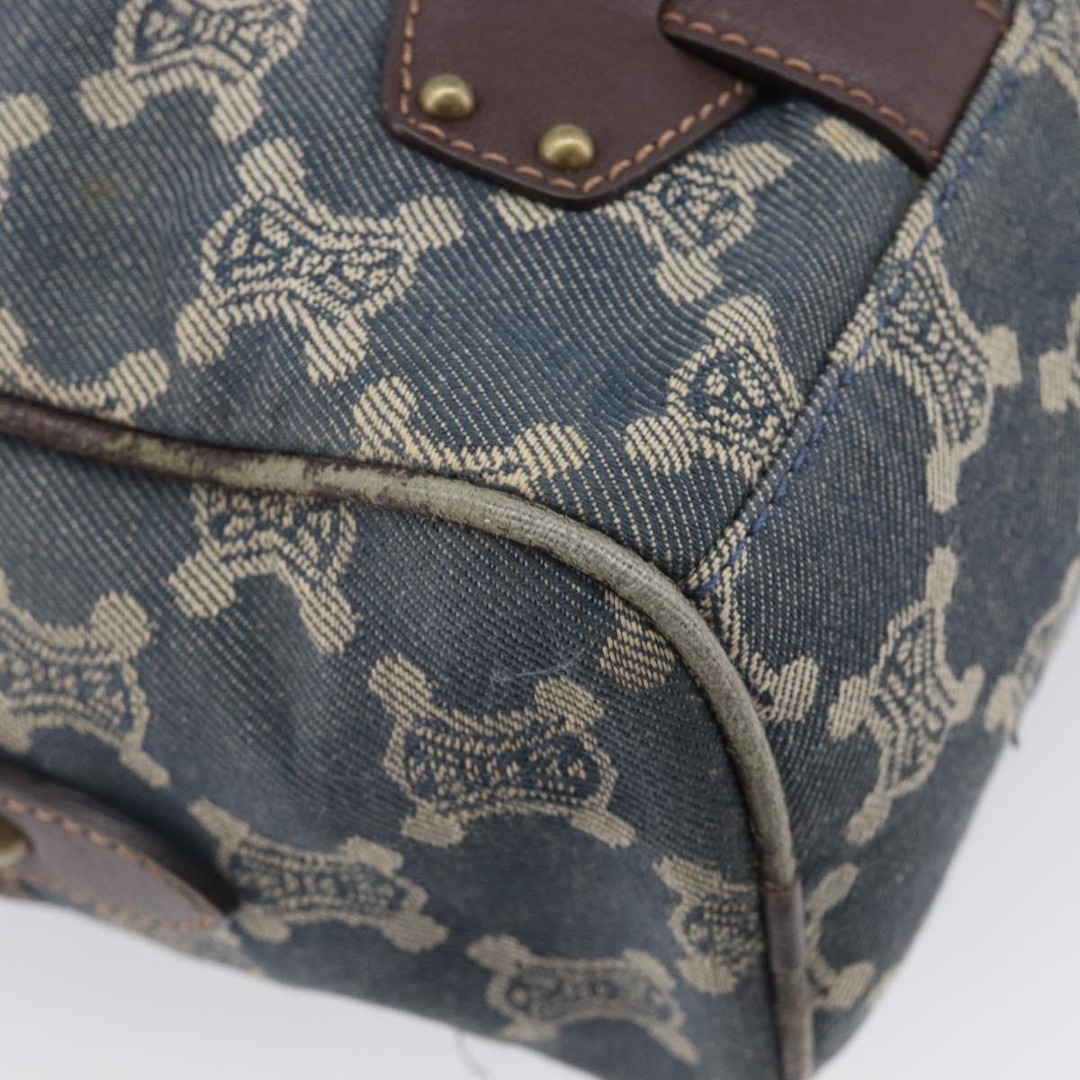 CELINE Paris Macadam Canvas Horse Carriage Hand Bag Blue Gold Auth 210319