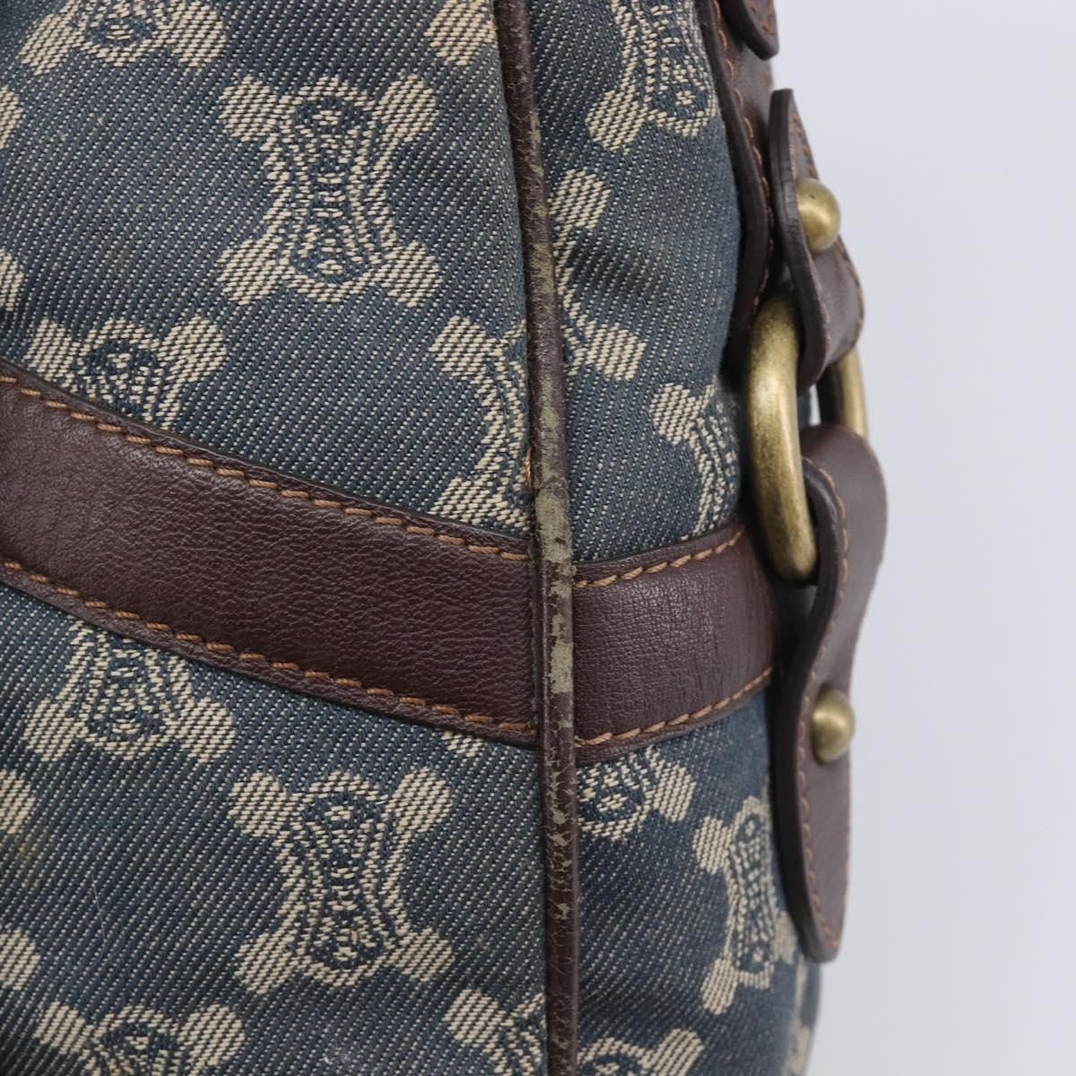 CELINE Paris Macadam Canvas Horse Carriage Hand Bag Blue Gold Auth 210319