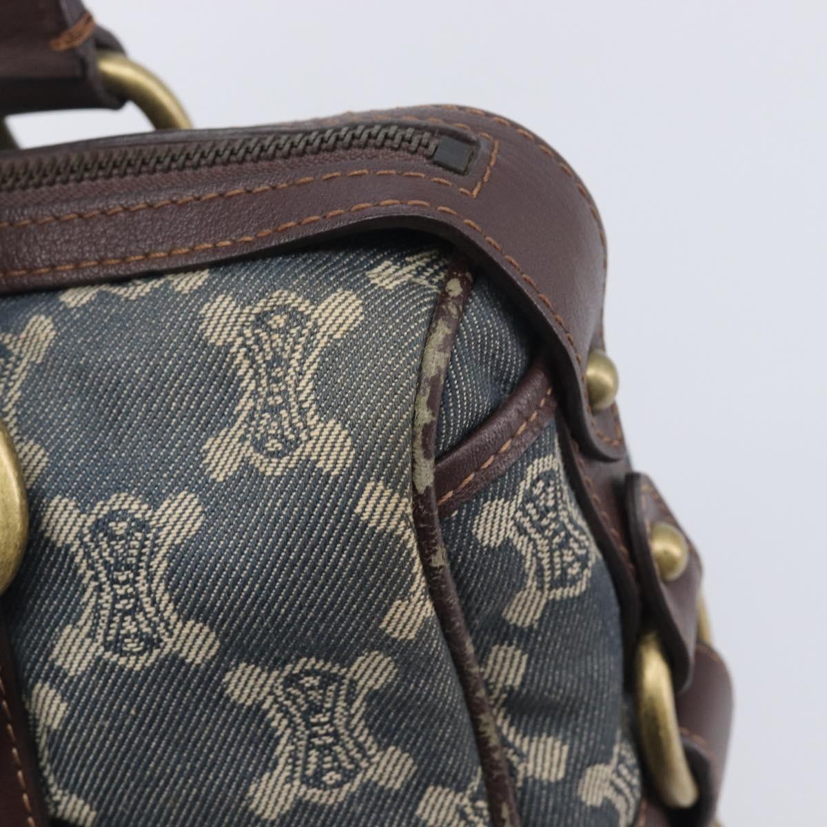 CELINE Paris Macadam Canvas Horse Carriage Hand Bag Blue Gold Auth 210319