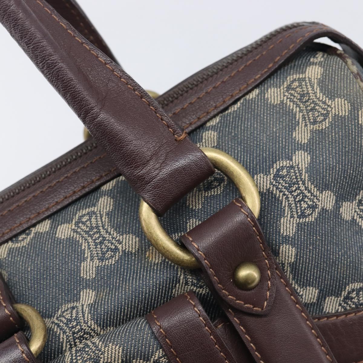 CELINE Paris Macadam Canvas Horse Carriage Hand Bag Blue Gold Auth 210319