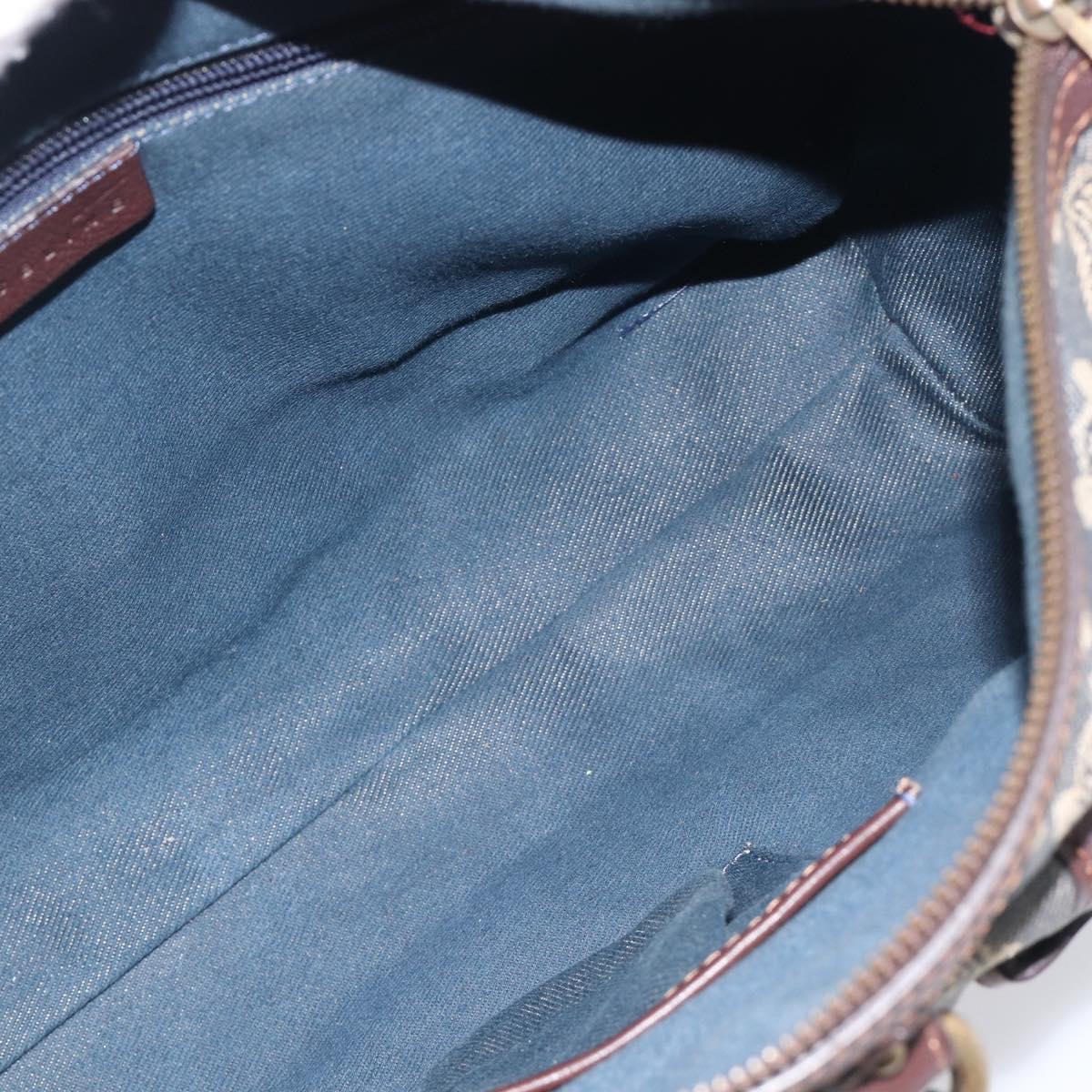 CELINE Paris Macadam Canvas Horse Carriage Hand Bag Blue Gold Auth 210319