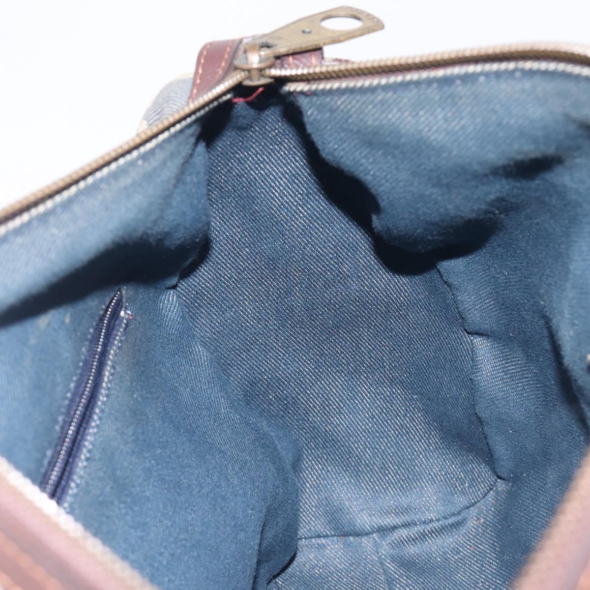 CELINE Paris Macadam Canvas Horse Carriage Hand Bag Blue Gold Auth 210319