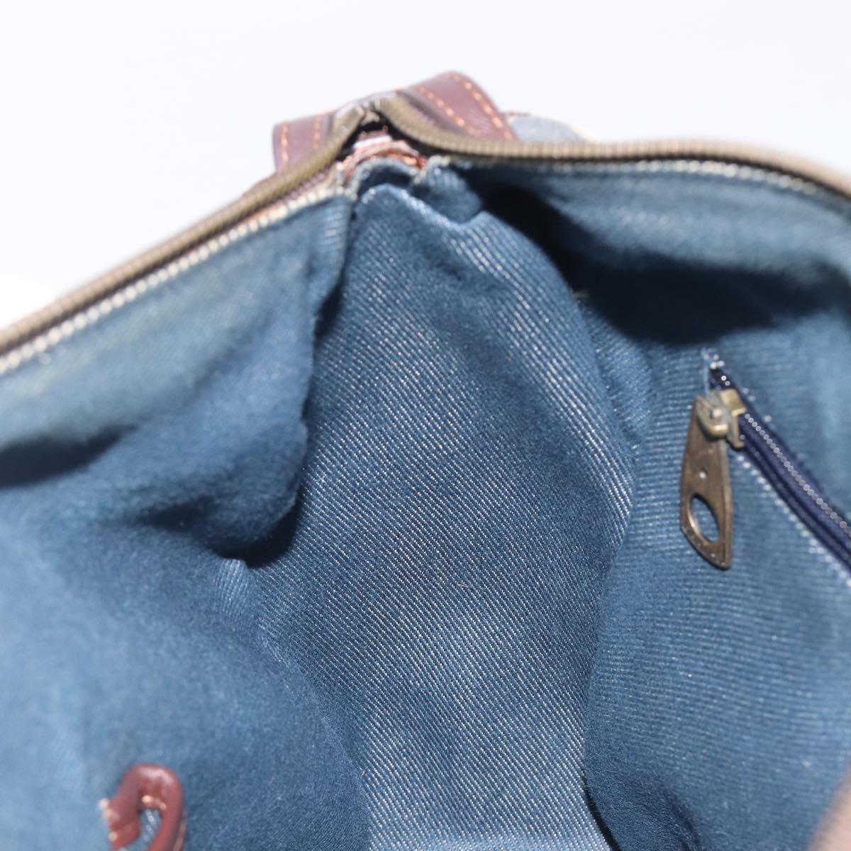 CELINE Paris Macadam Canvas Horse Carriage Hand Bag Blue Gold Auth 210319
