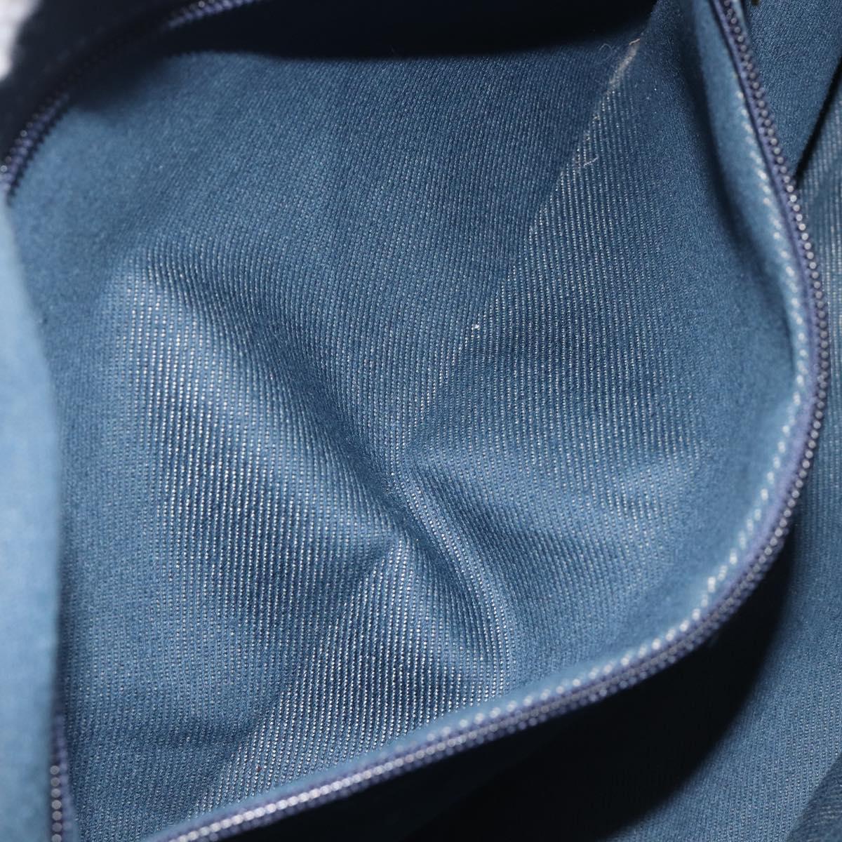 CELINE Paris Macadam Canvas Horse Carriage Hand Bag Blue Gold Auth 210319