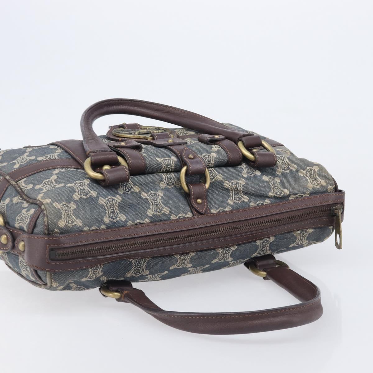 CELINE Paris Macadam Canvas Horse Carriage Hand Bag Blue Gold Auth 210319