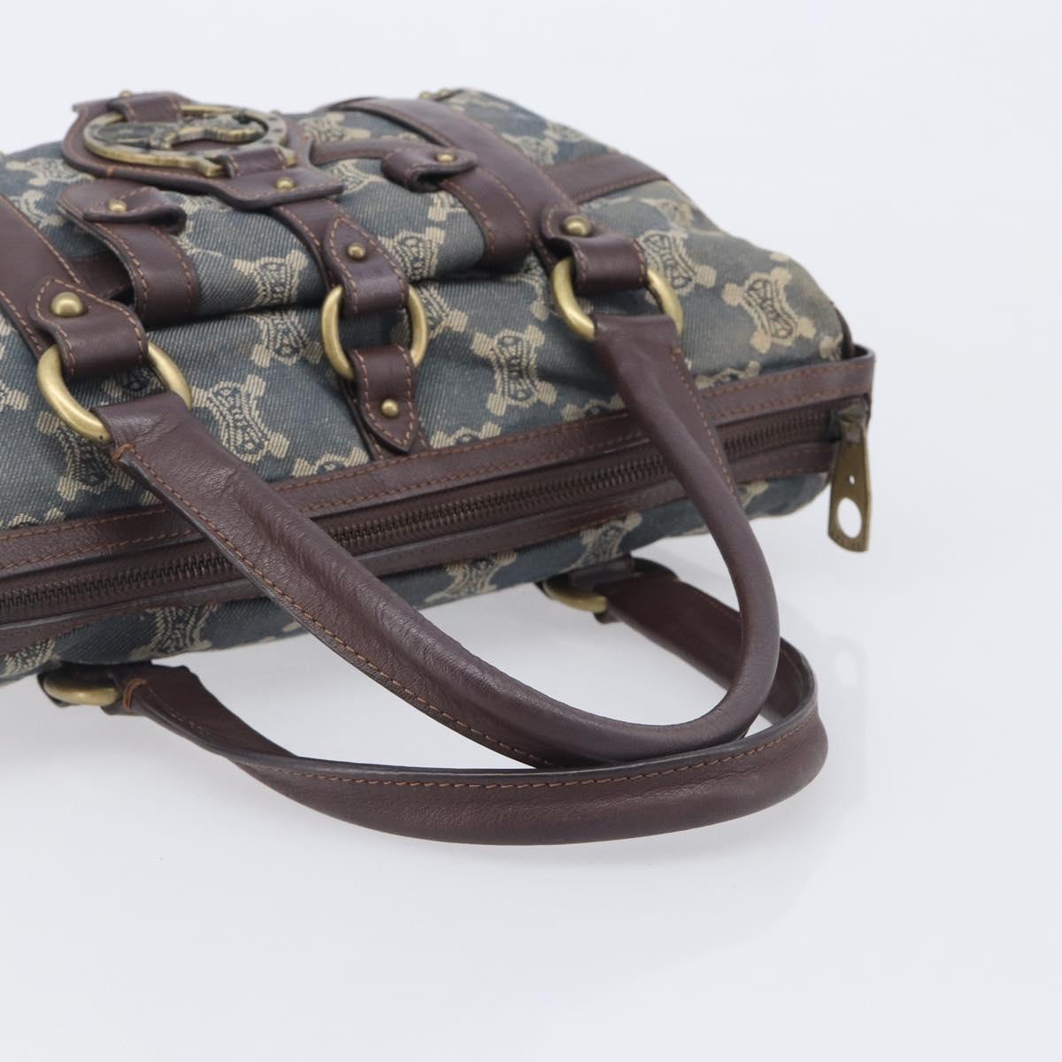 CELINE Paris Macadam Canvas Horse Carriage Hand Bag Blue Gold Auth 210319