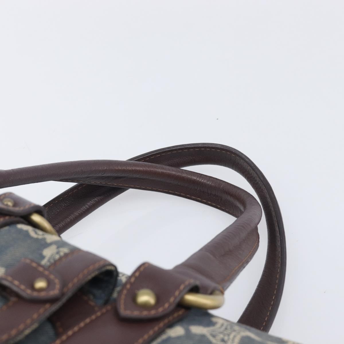 CELINE Paris Macadam Canvas Horse Carriage Hand Bag Blue Gold Auth 210319