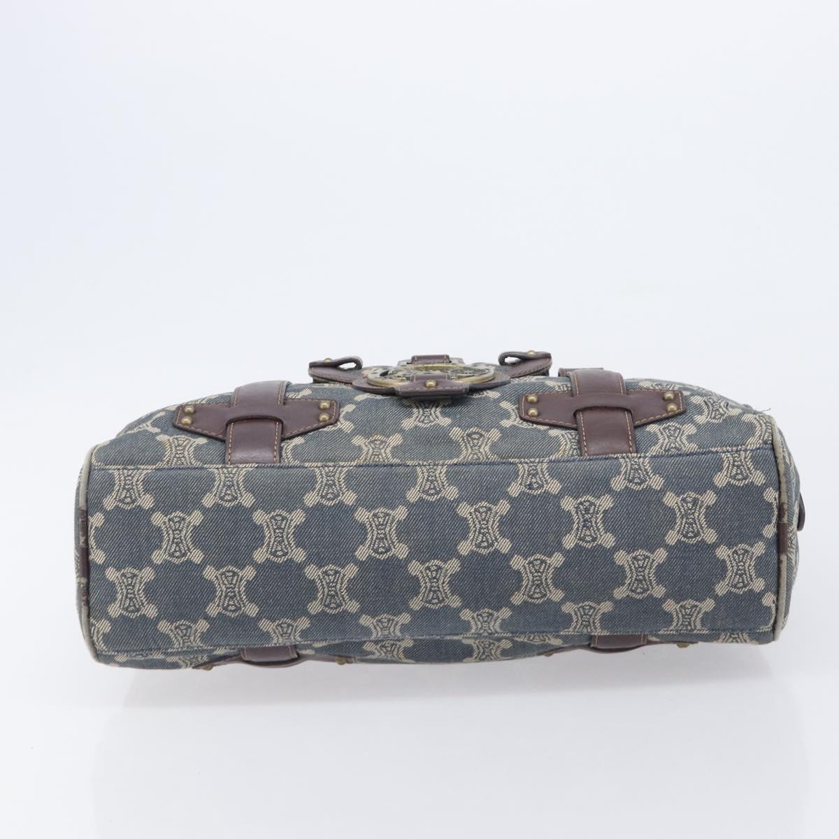 CELINE Paris Macadam Canvas Horse Carriage Hand Bag Blue Gold Auth 210319