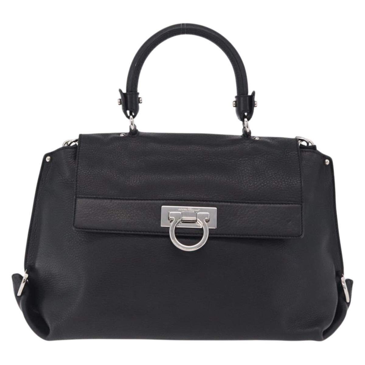 Salvatore Ferragamo Sofia Gancini Bag Leather 2way Black Silver Auth 210322V