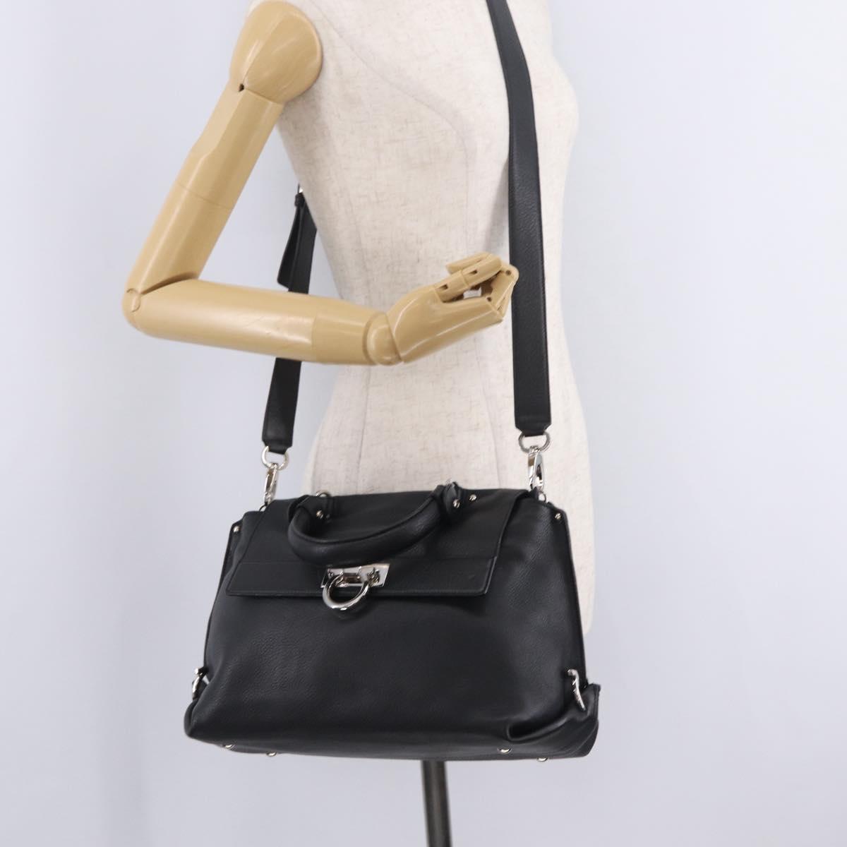 Salvatore Ferragamo Sofia Gancini Bag Leather 2way Black Silver Auth 210322V