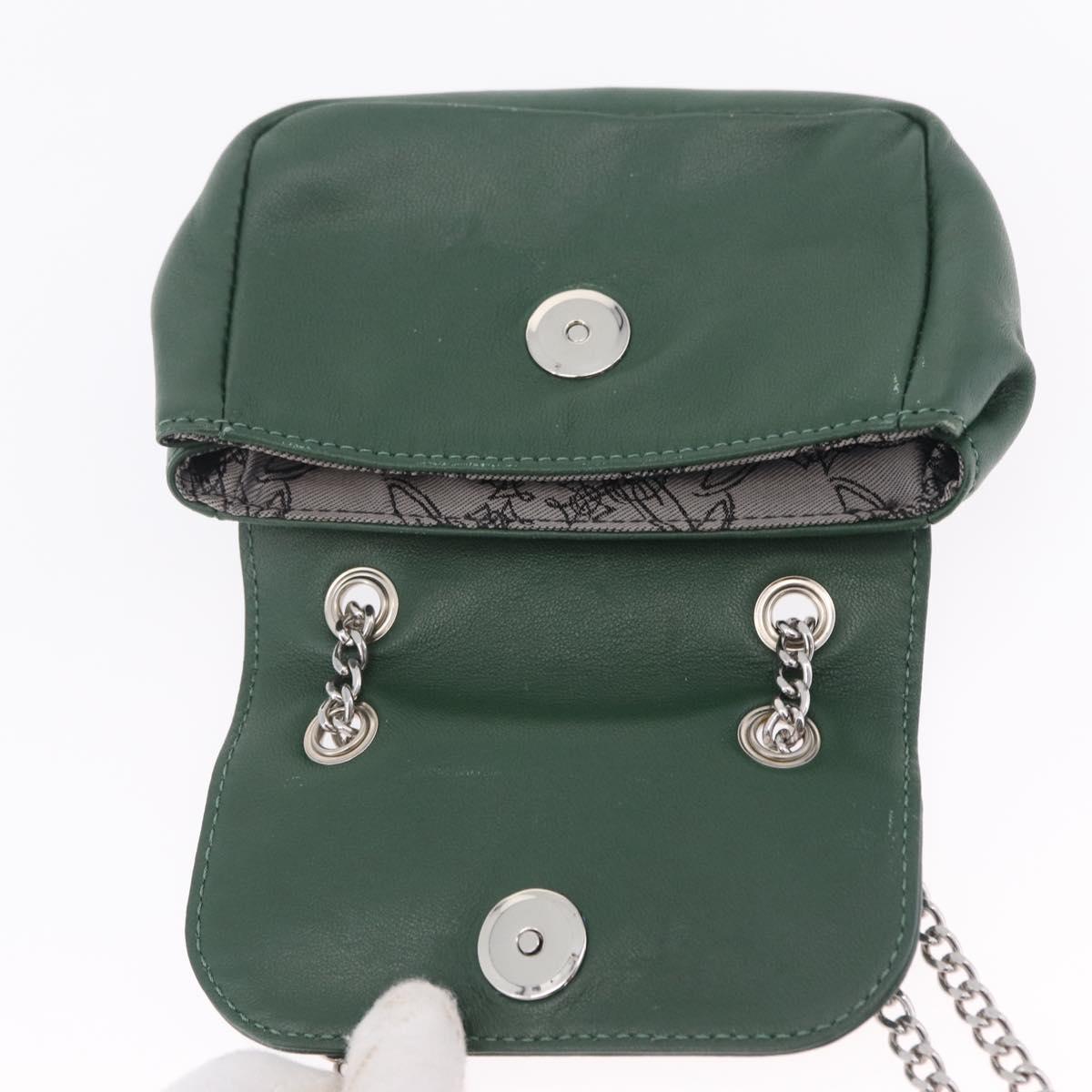 Vivienne Westwood Chain Shoulder Bag Leather Green Silver Auth 210344A