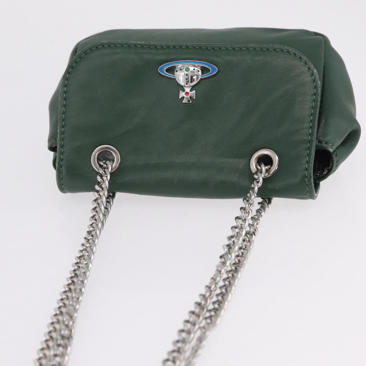 Vivienne Westwood Chain Shoulder Bag Leather Green Silver Auth 210344A
