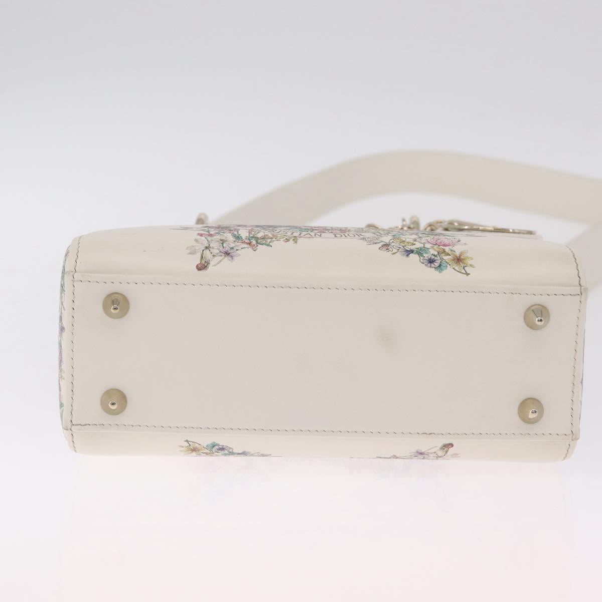 Christian Dior Lady Dior Hand Bag Leather 2way White Gold Auth 210372SAM