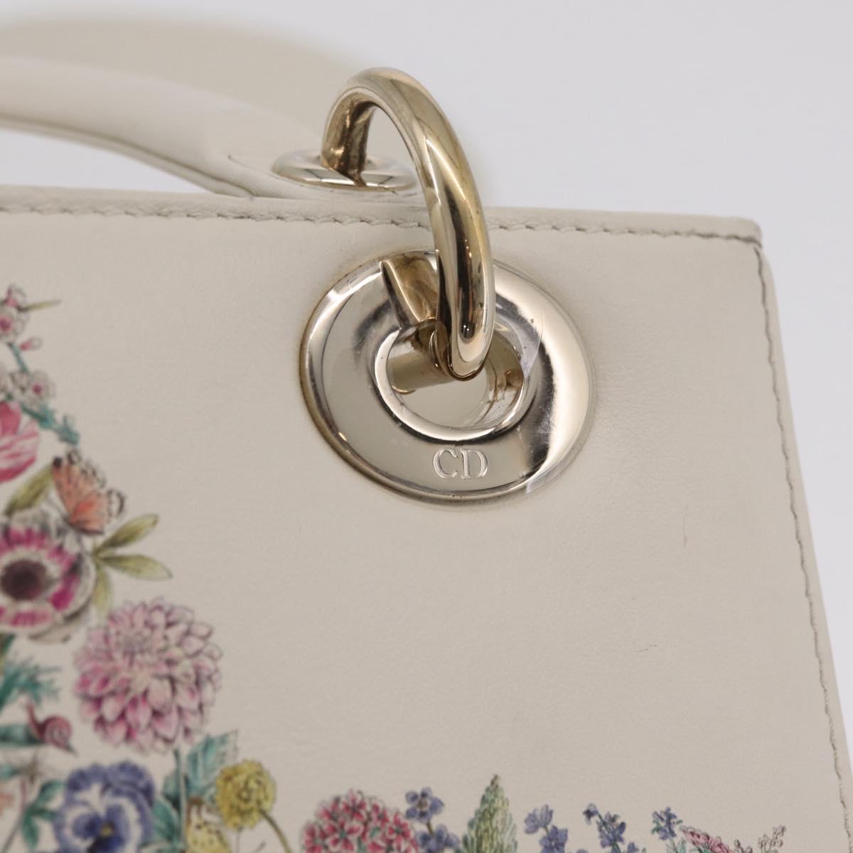 Christian Dior Lady Dior Hand Bag Leather 2way White Gold Auth 210372SAM