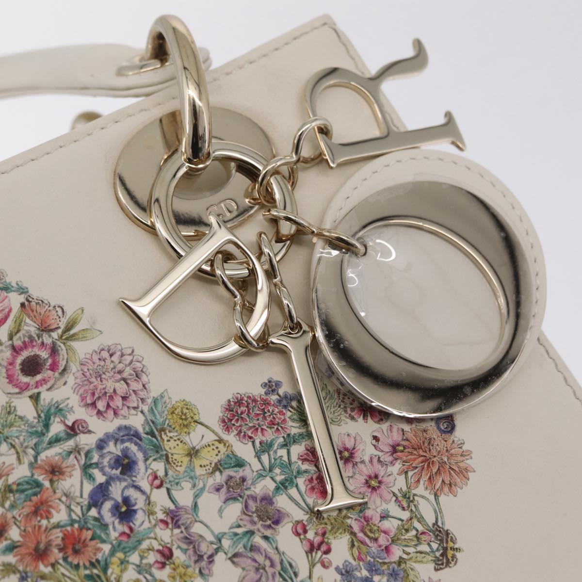 Christian Dior Lady Dior Hand Bag Leather 2way White Gold Auth 210372SAM