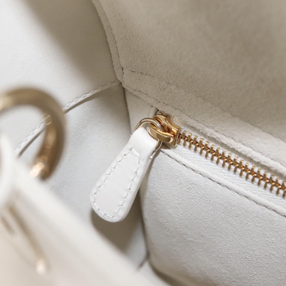 Christian Dior Lady Dior Hand Bag Leather 2way White Gold Auth 210372SAM